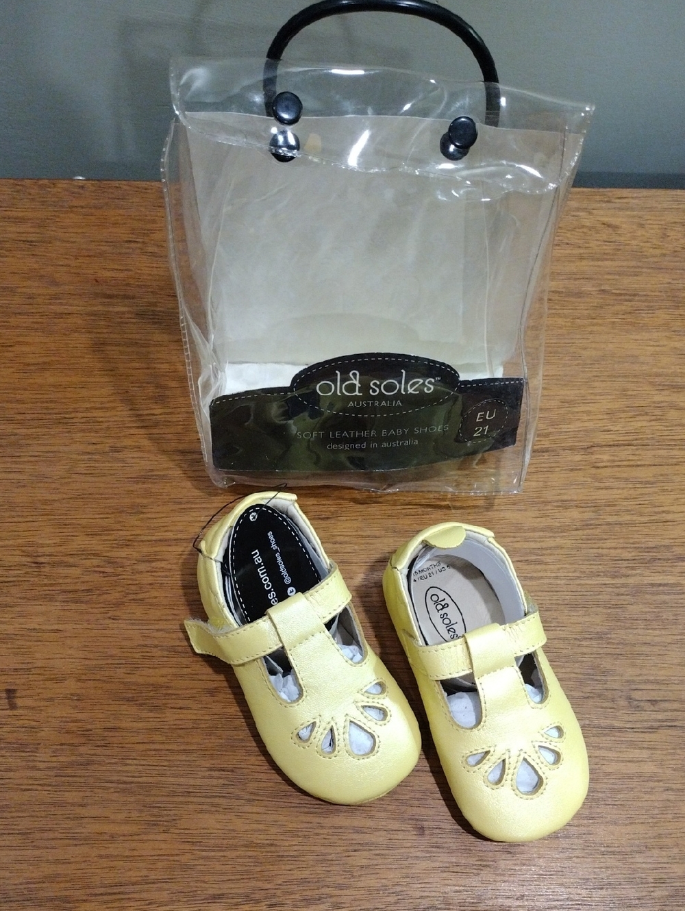 Old Soles Yellow Leather Mary Jane Baby Shoes with Cutout Detail